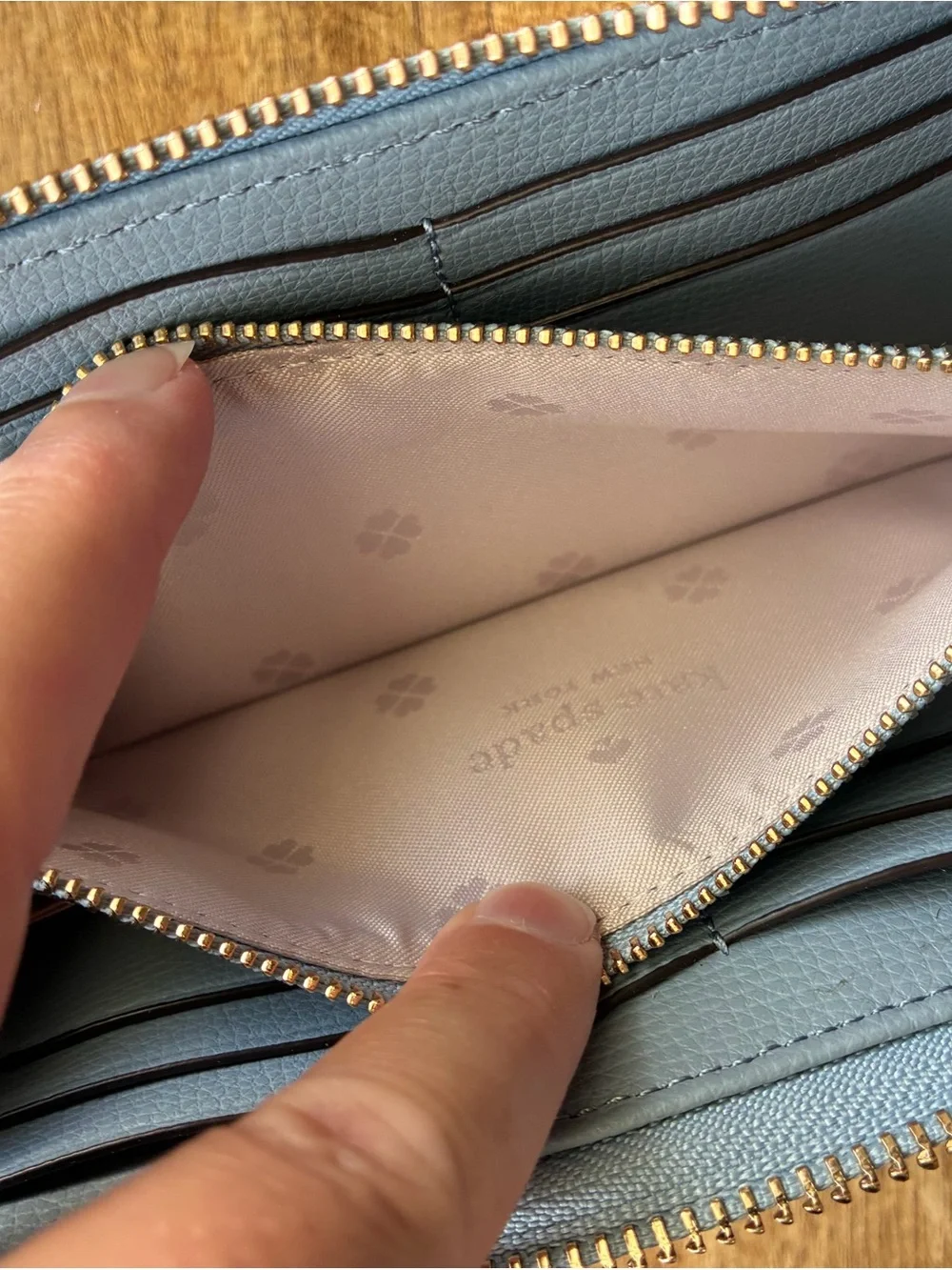 Kate Spade Wallet Light Blue Pebbled Leather Zip Around